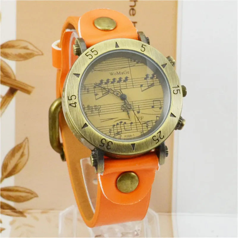 Men's fashion watch with music symbol design on face in multiple colour options