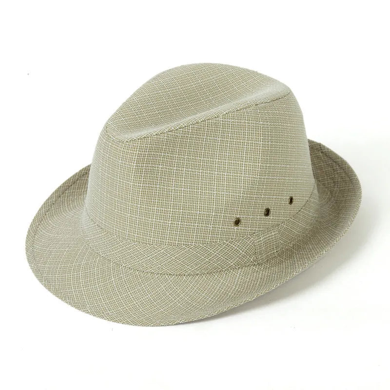 A thickened wool fedora hat for men in classic grey, shown in a side profile to highlight its centre pinch and band.