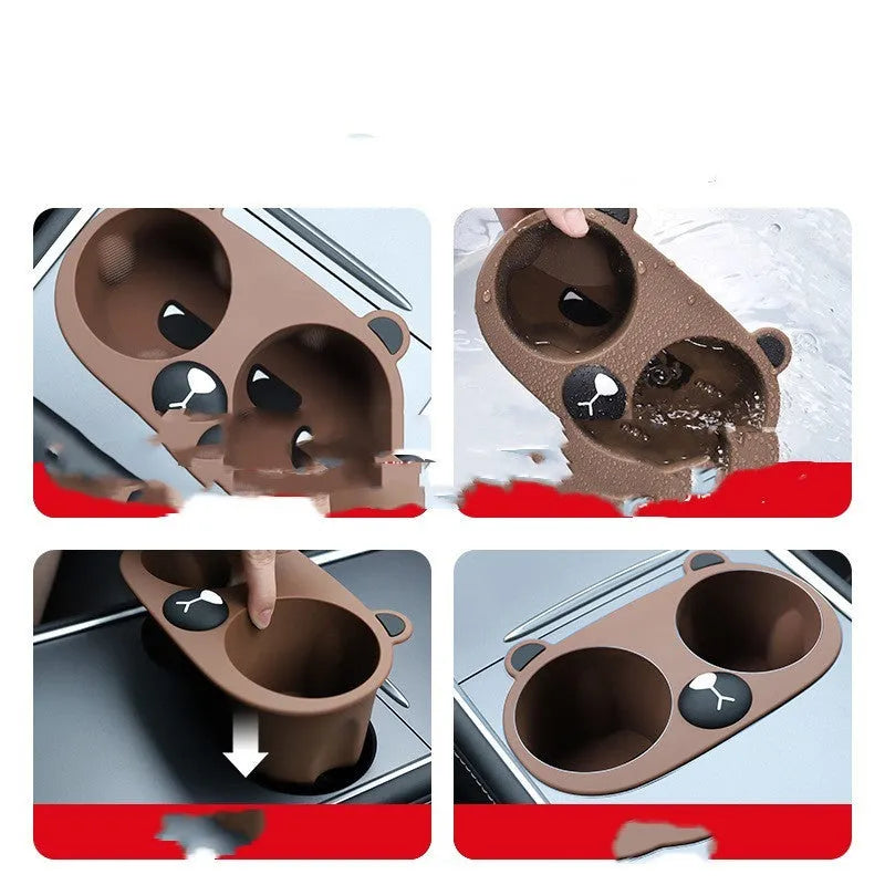 Flexible grey silicone car cup holder insert for reducing drink shaking