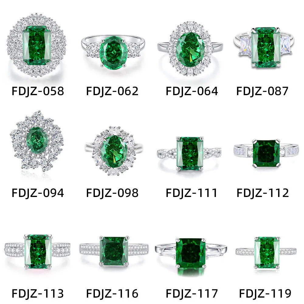 Women's S925 sterling silver geometric ring with oval Palaba emerald and high-carbon diamond accents