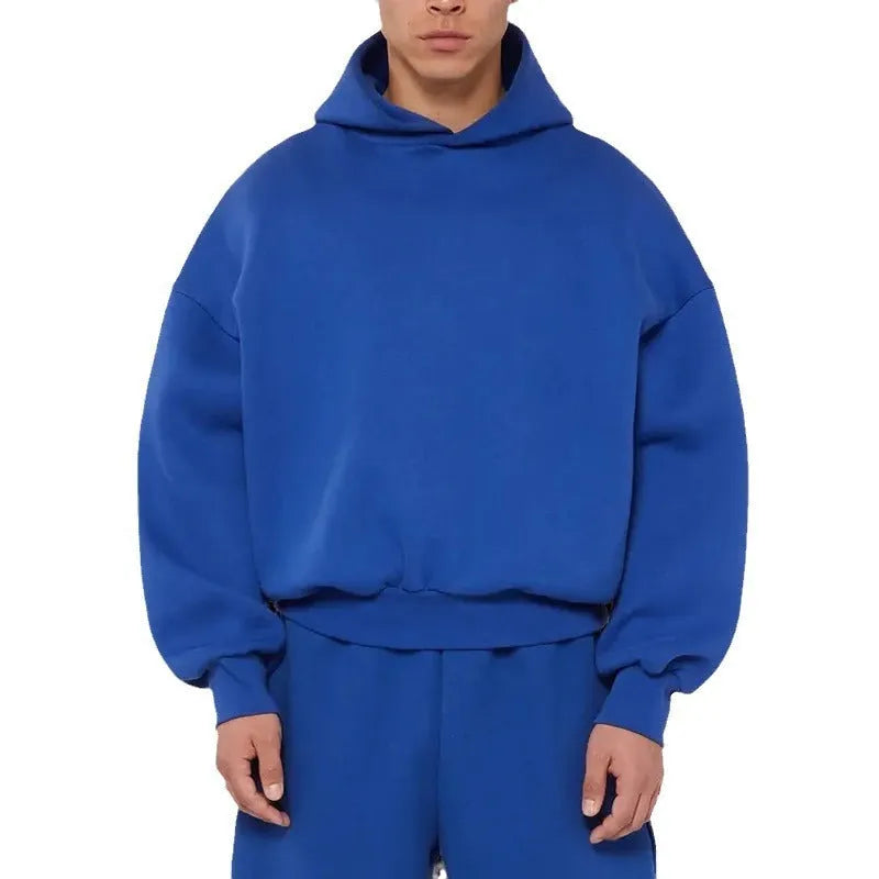 Men's fleece-lined cotton hoodie sweatshirt with wool lining in solid colour options