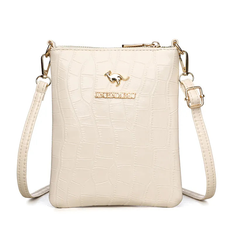 Soft PU leather shoulder messenger bag in a square vertical shape with a file compartment, shown in a floral stone pattern colour.