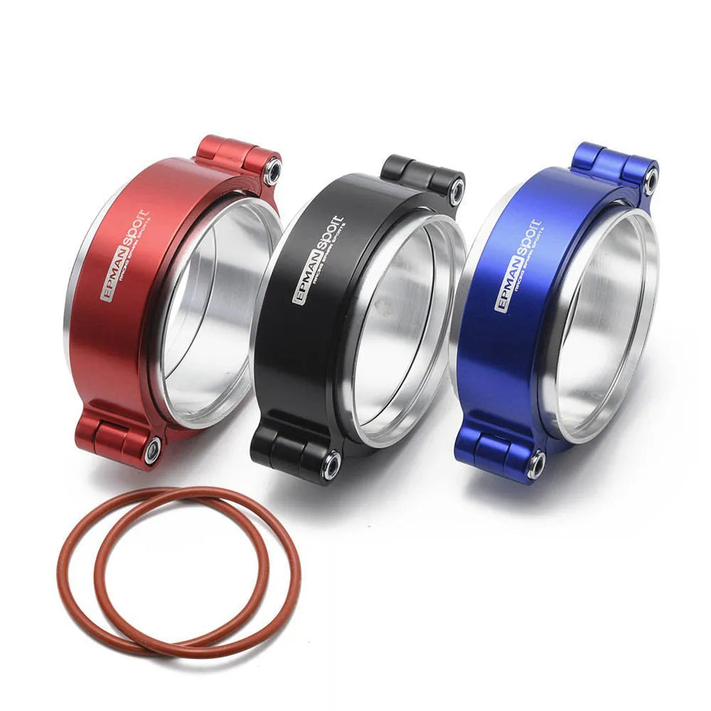 Aluminium car exhaust clamp in black for 2.5 inch turbo downpipe.