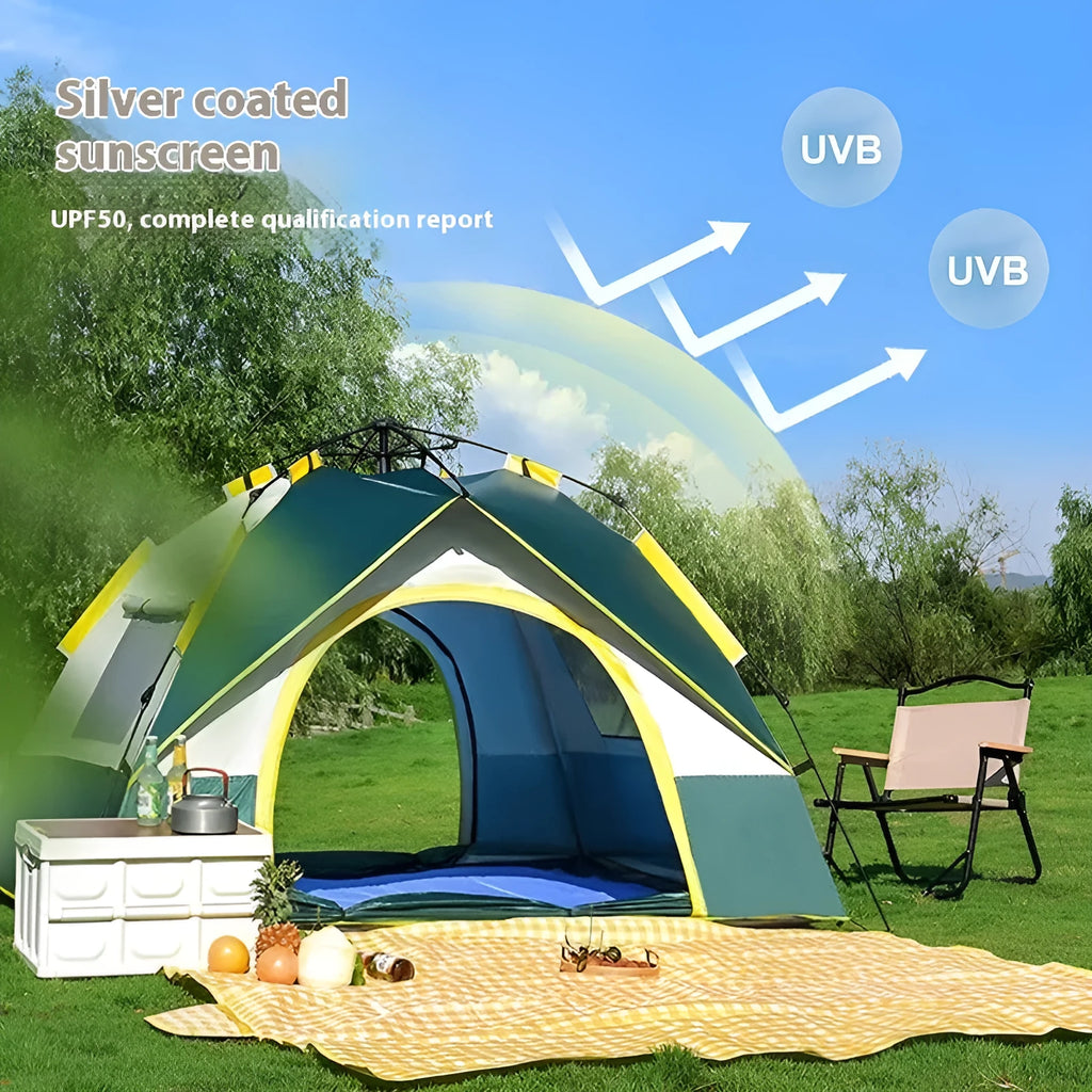Dark green automatic pop-up camping tent for 3-4 people with quick open design