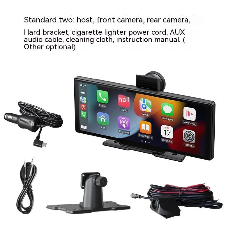 10.26-inch wireless CarPlay car recorder with capacitive touch screen in black housing