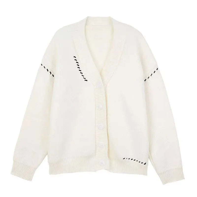 Women's loose fit knitted cardigan top coat in polyester fabric