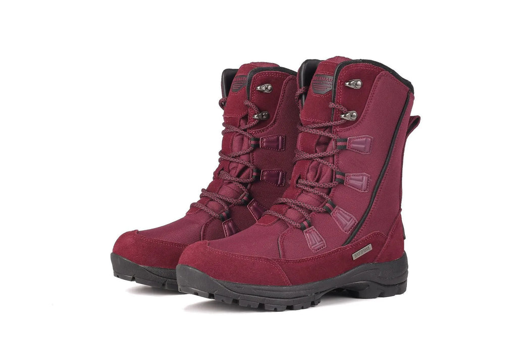 Women's white genuine leather mid-calf snow boots with a round toe and rubber sole on a plain background.