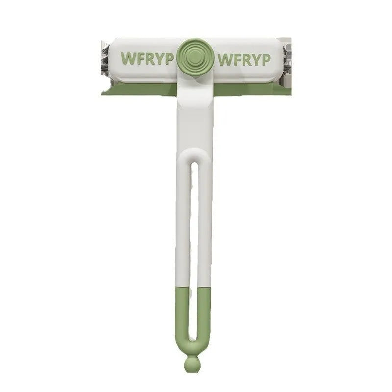 Plastic corner floor cleaning brush with clip for bathroom and toilet use in white and green colour