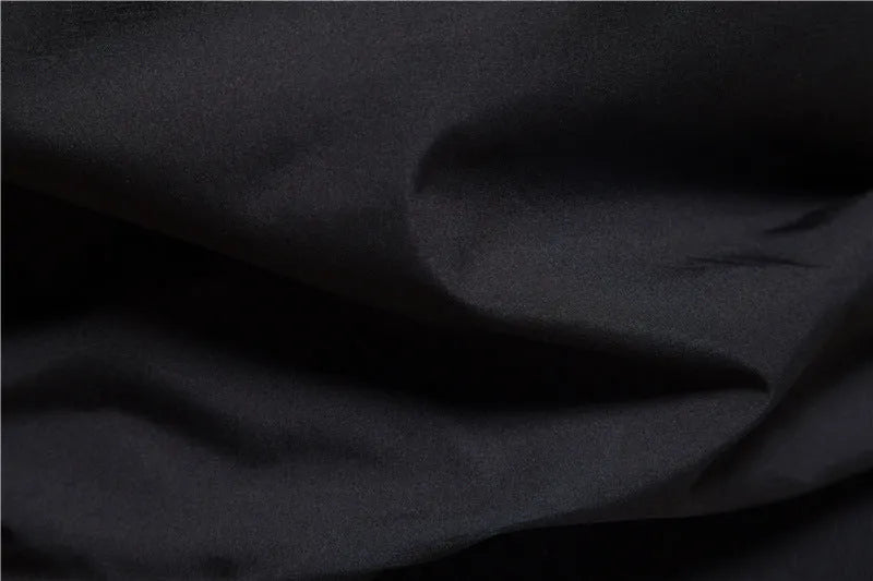 Men's thin solid colour casual jacket in polyester, shown in dark blue, black, and army green.