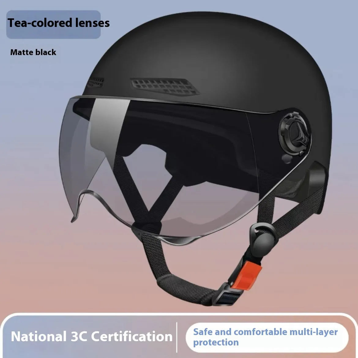 3C certified polypropylene motorcycle helmet for electric bikes with sun protection, shown in multiple colours.