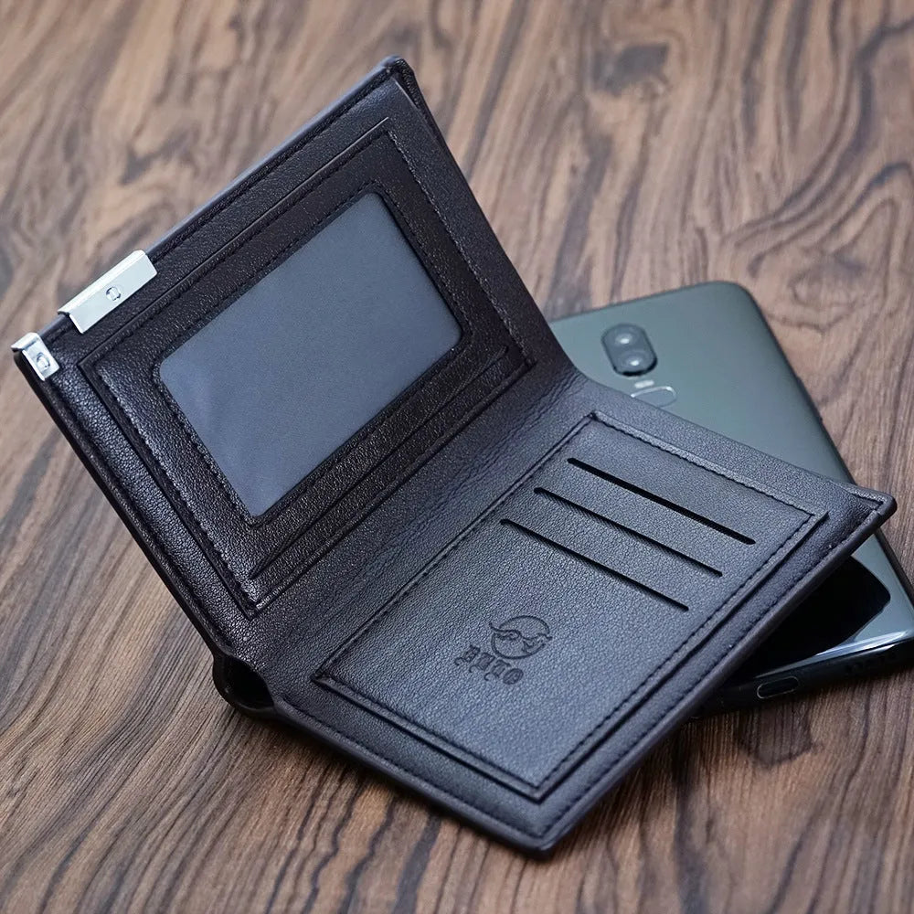 Men's brown leather zip wallet presented in gift packaging