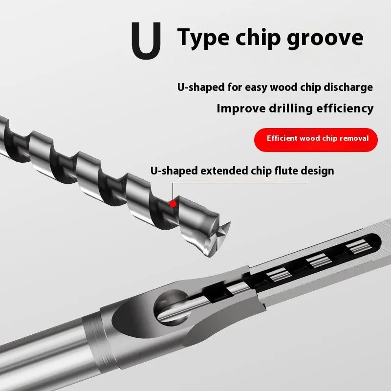 Square hole drill bit set with 12.7mm carbon steel sleeve and core for woodworking