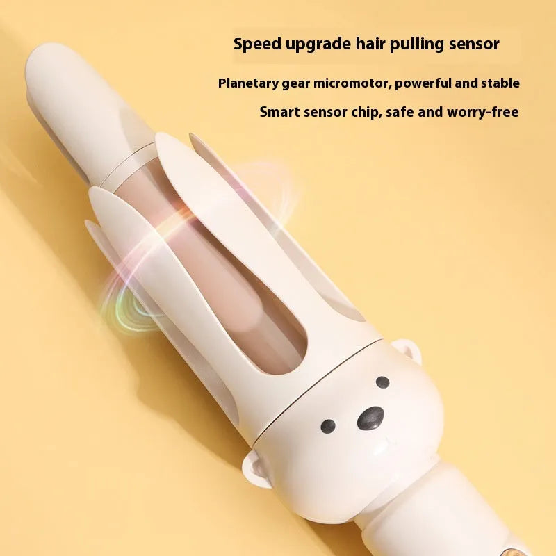 Beige automatic hair curler with negative ion technology and ceramic heating barrel