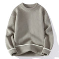 Men's casual round neck pullover sweater in loose fitting design with long sleeves