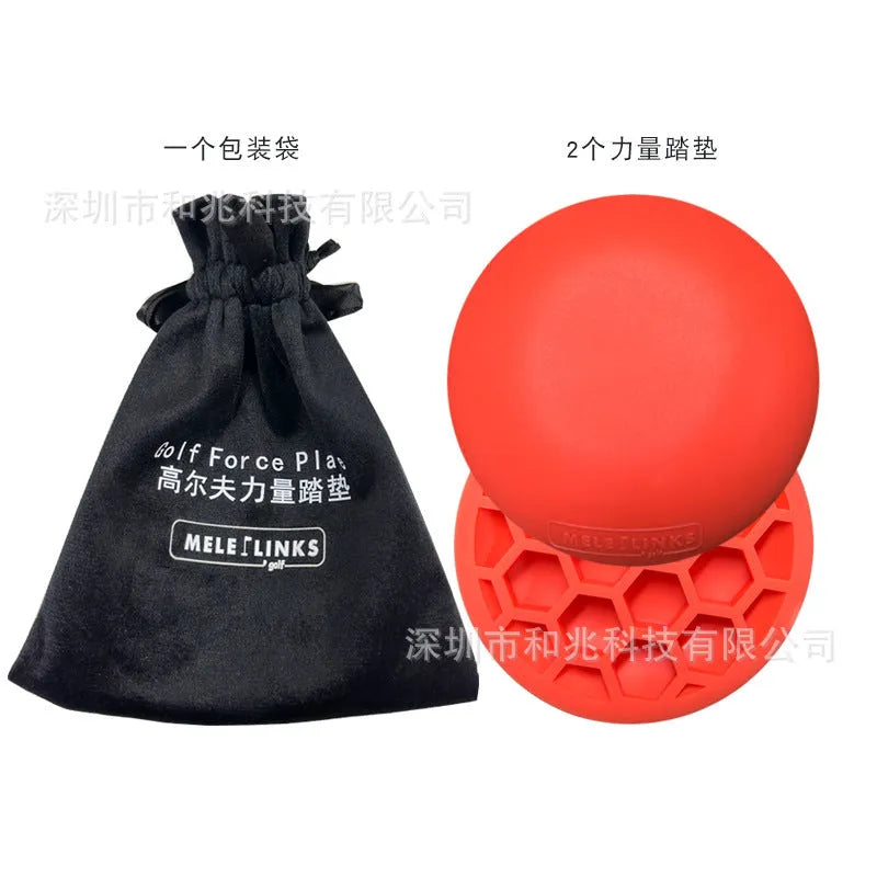Orange red natural rubber golf training mat with centre of gravity trainer