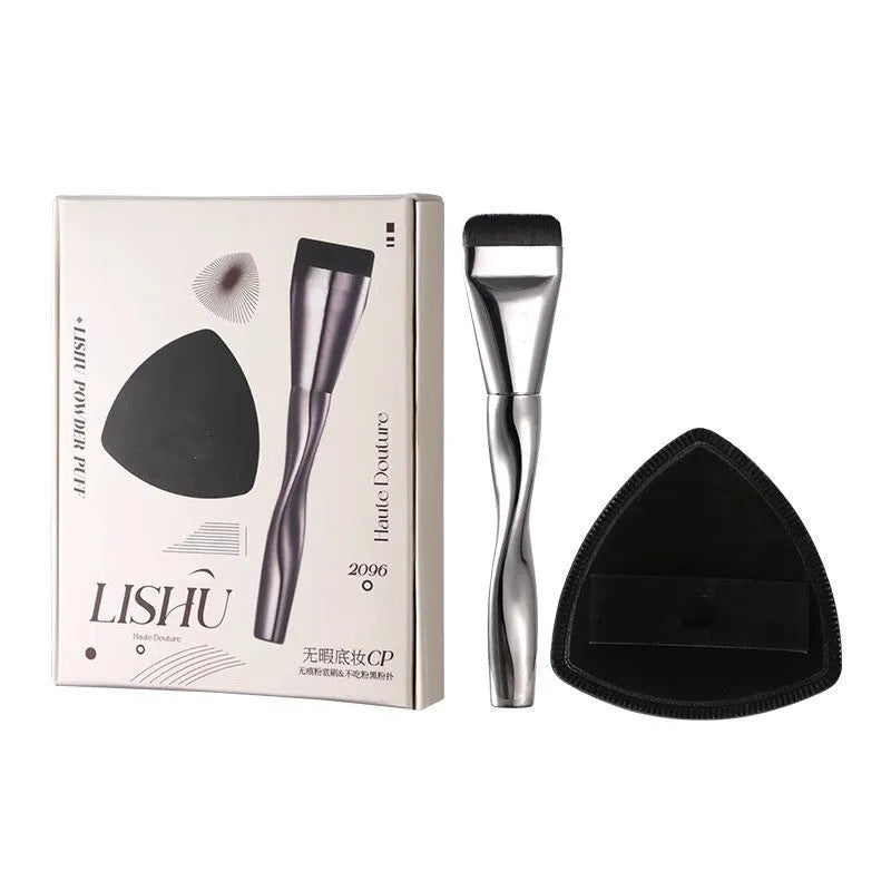 Spiral-shaped powder foundation brush with black handle and artificial fibre bristles
