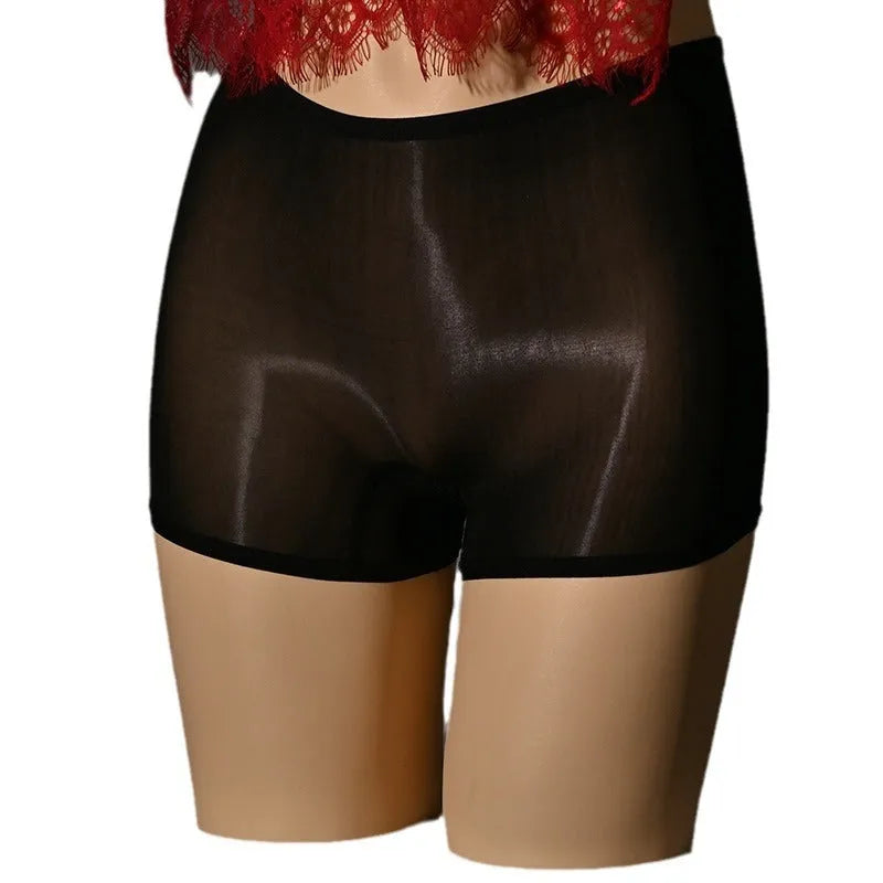 Men's shiny nylon underwear stockings in multiple colours on a mid-waist mannequin