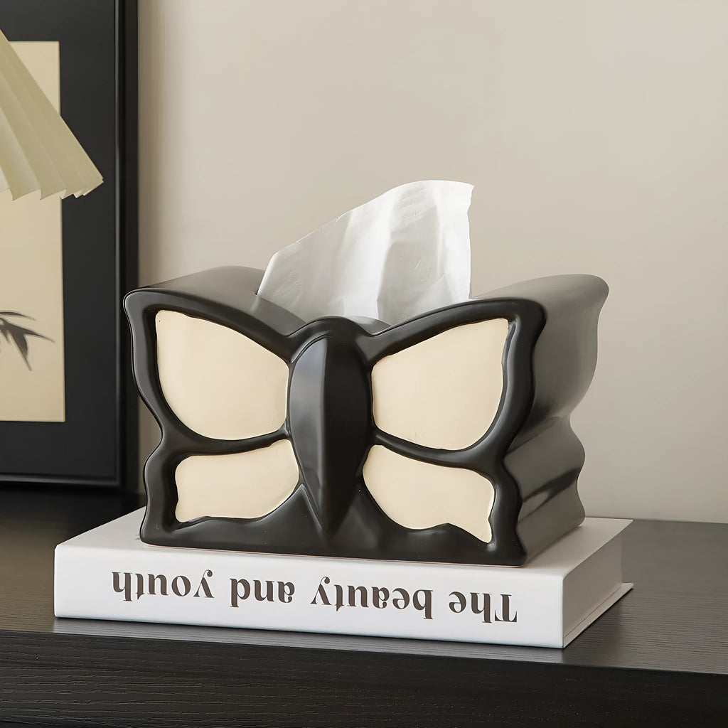 Ceramic butterfly vase and matching tissue box set with light luxury design for living room