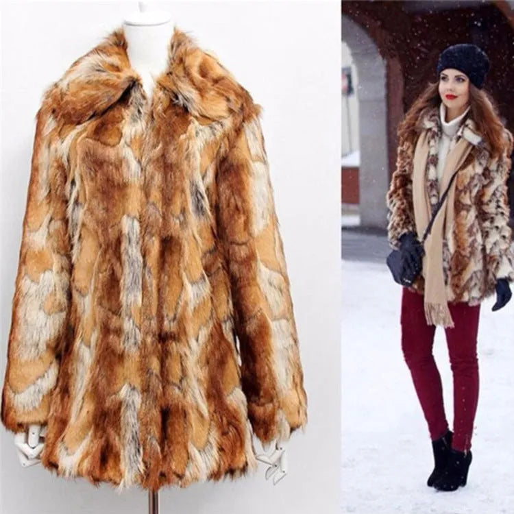 Women's slim-fit faux fur leather jacket with tiger pattern print, medium length with regular long sleeves.
