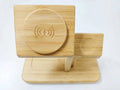 Bamboo three-in-one wireless charger desktop phone holder in natural colour