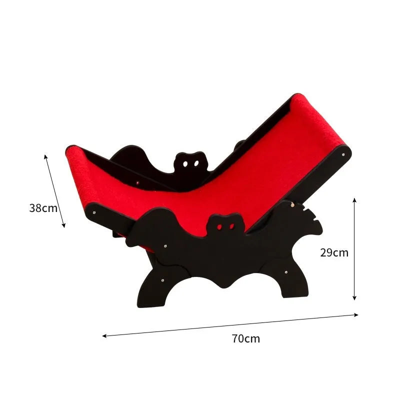 MW-054 black and red wooden cat recliner bed with lounge chair design.