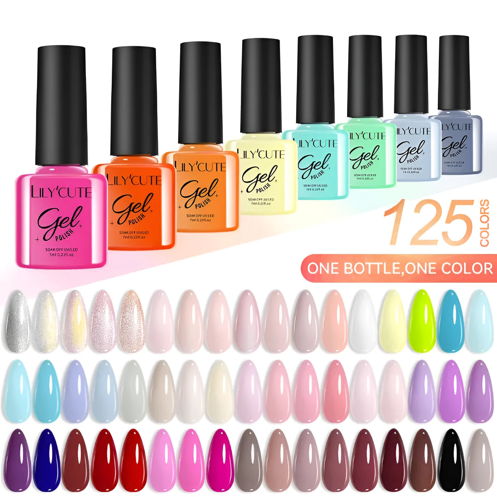 Solid colour UV gel nail polish set with glitter effect in 20 nude shades