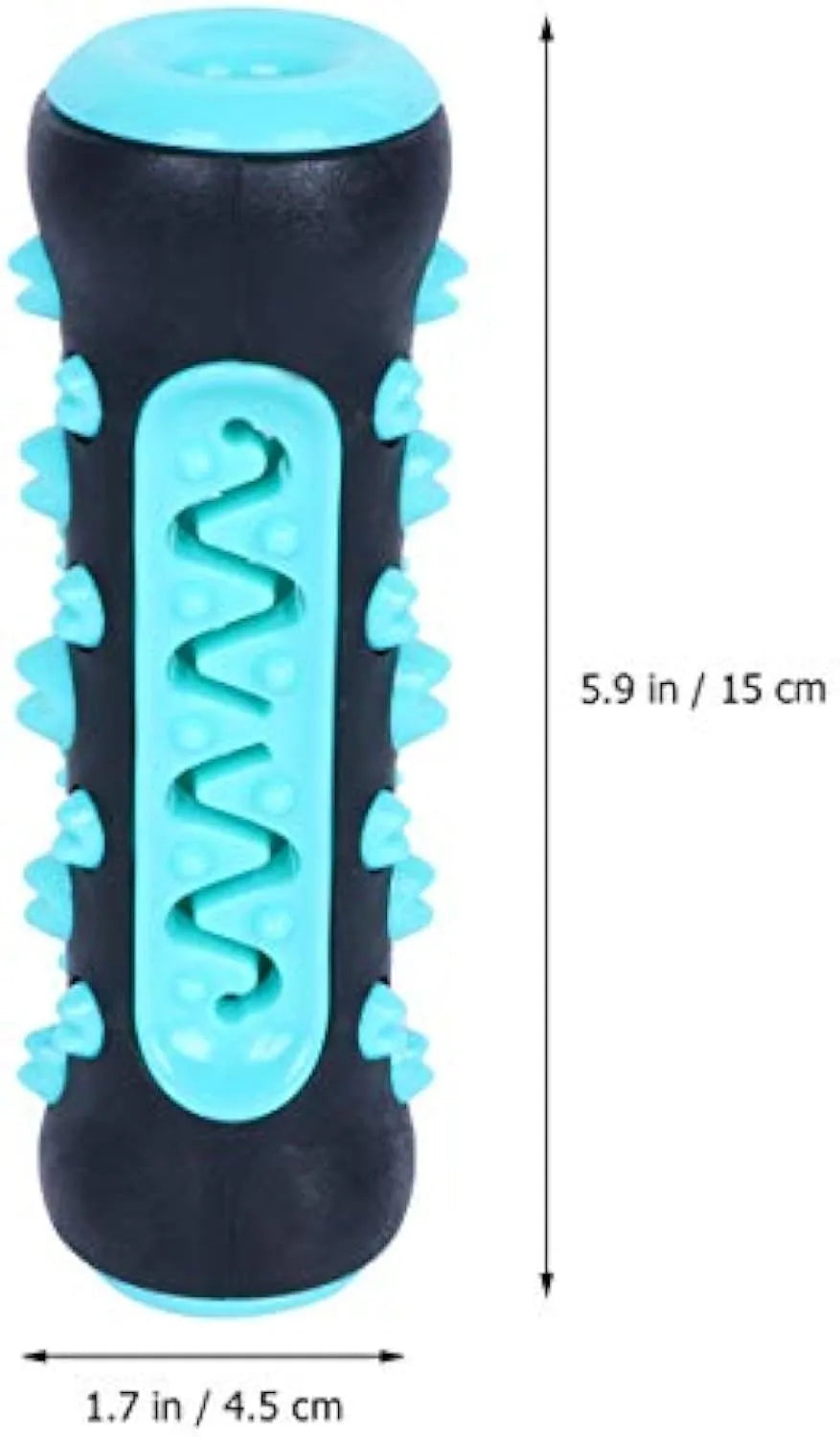 Natural rubber dog dental chew toy in blue colour for teeth cleaning, measuring 15 cm