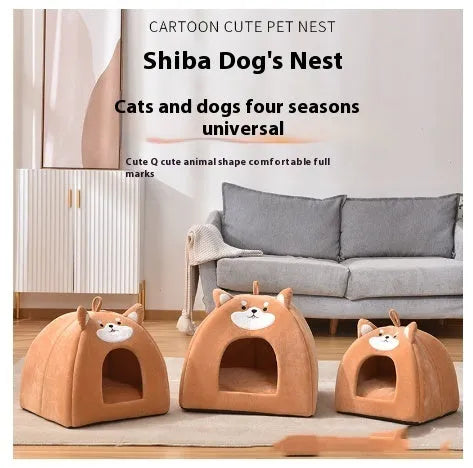 Warm machine washable cloth cat bed in three sizes for autumn and winter