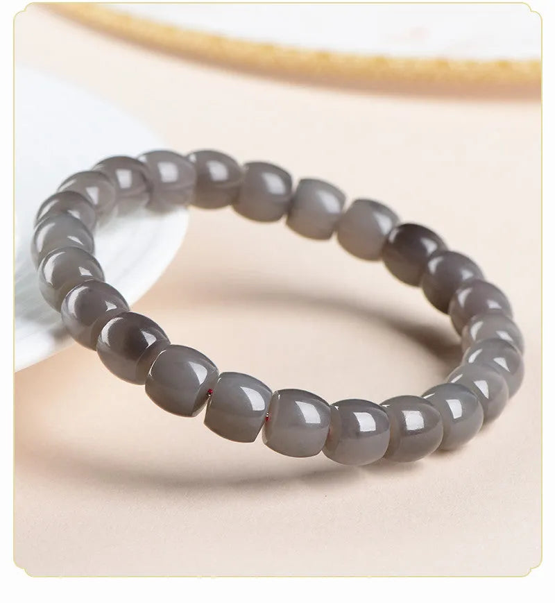 Natural smokey violet Hetian jade straight cut bracelet with approximately 8x9mm beads