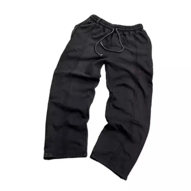 Men stretch rope sweatpants casual trousers loose fit quilting craft polyester black
