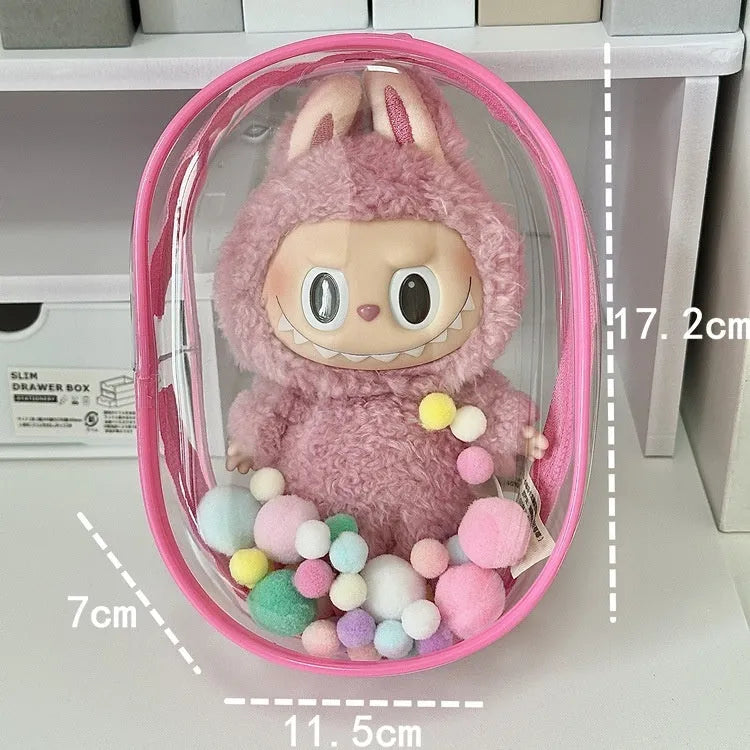 17cm PVC cube storage bag for cotton dolls in avocado green colour with keychain option.