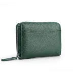 Genuine leather coin purse wallet with zipper in multiple colour options including black, blue, and pink