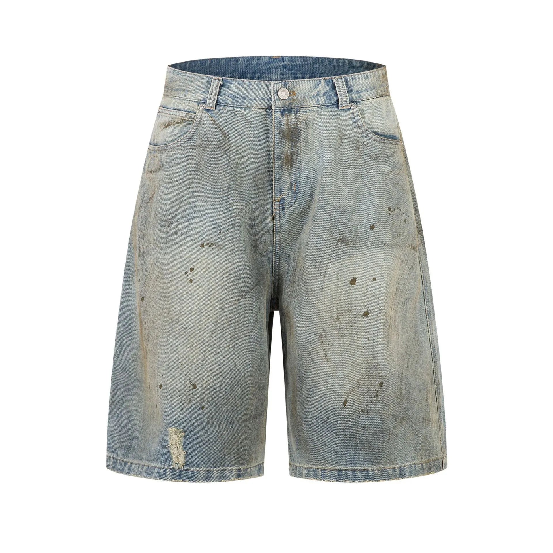 Straight-leg cropped denim jeans in washed blue colour with zipper fly