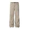 Men's brown loose straight-leg trousers with high waist and zipper fly