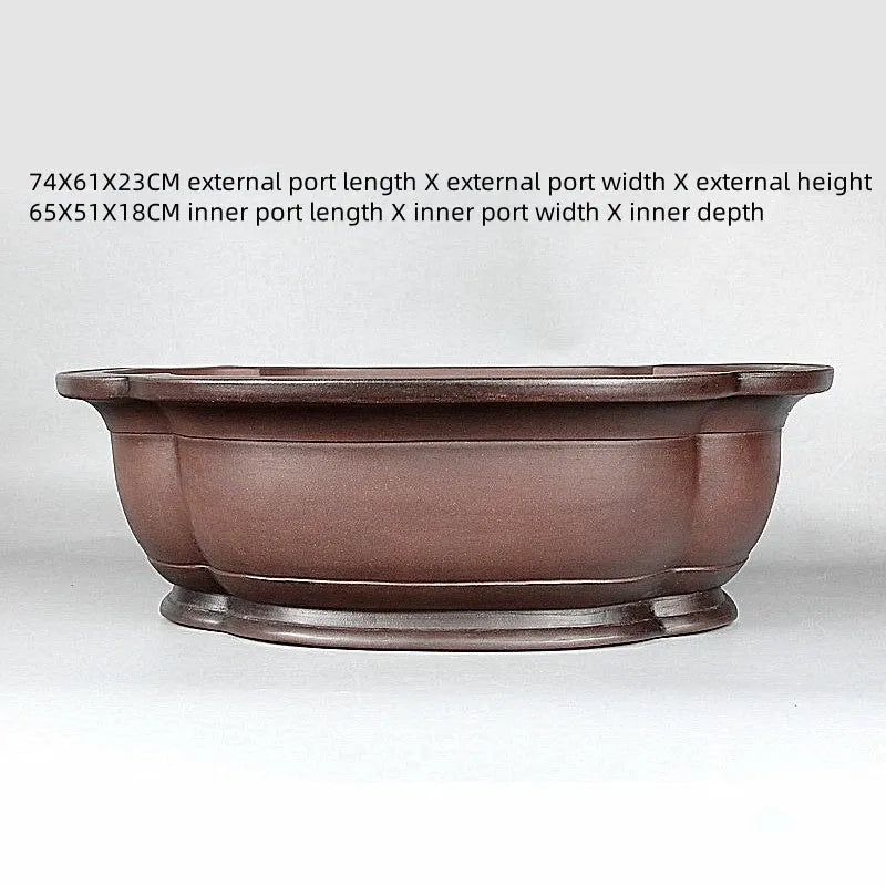 Handmade antique crabapple shaped purple clay Chinese flowerpot measuring 74x61x23cm