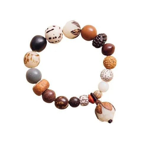 Women's 18-seed Bodhi bead bracelet with geometric pattern on 16cm wrist