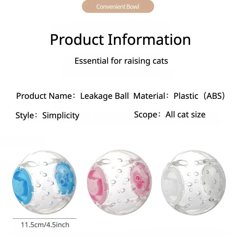 Clear blue slow feed ball for dogs and cats with small openings for treat dispensing