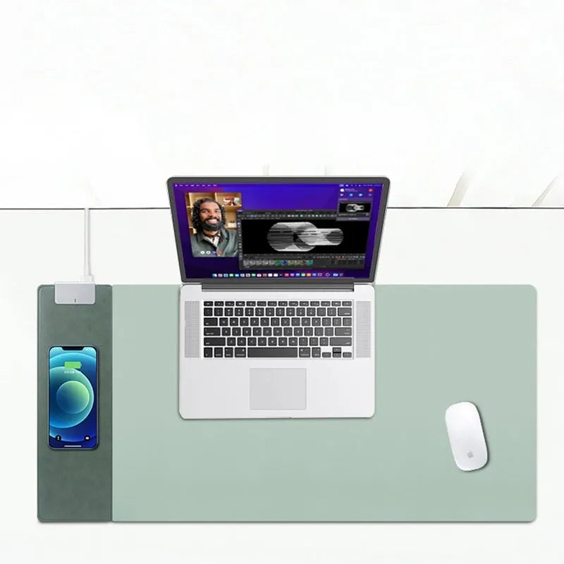 15W fast charging mouse pad with wireless charging desk mat in PU colour changing leather, 818x388mm