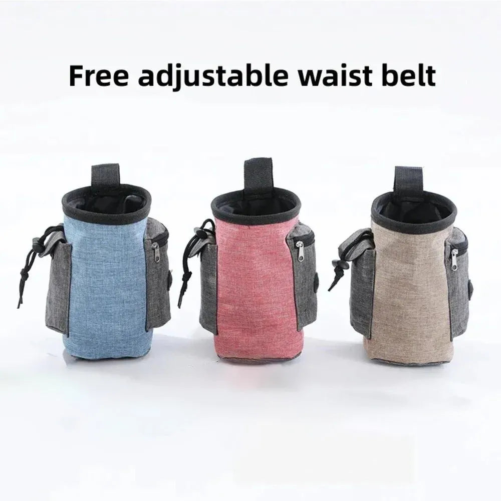 Portable waterproof pet waist bag with belt clip in blue, brown, and red colour options