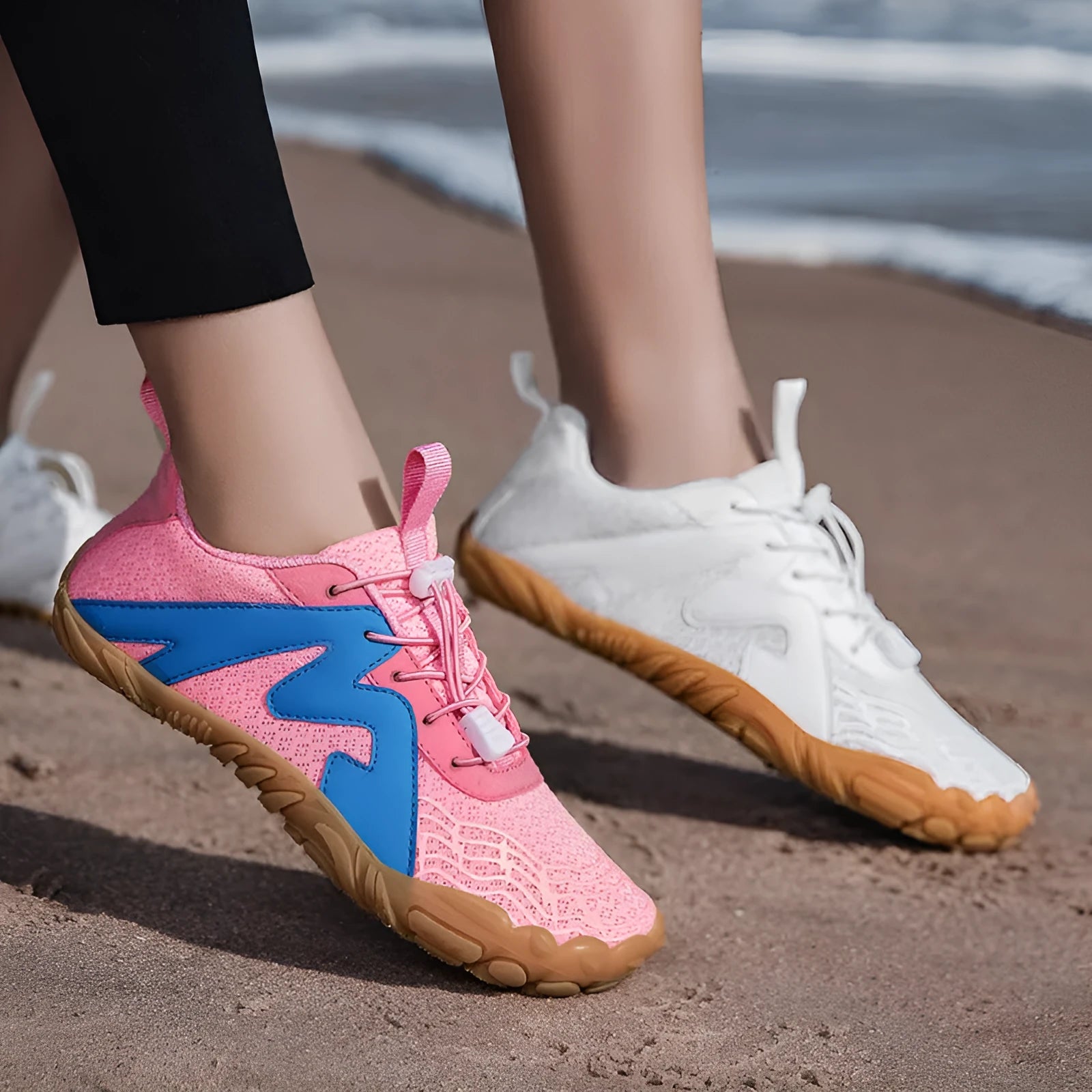 Couple sports climbing shoes with Flyknit lining and rubber sole in multiple colour options.