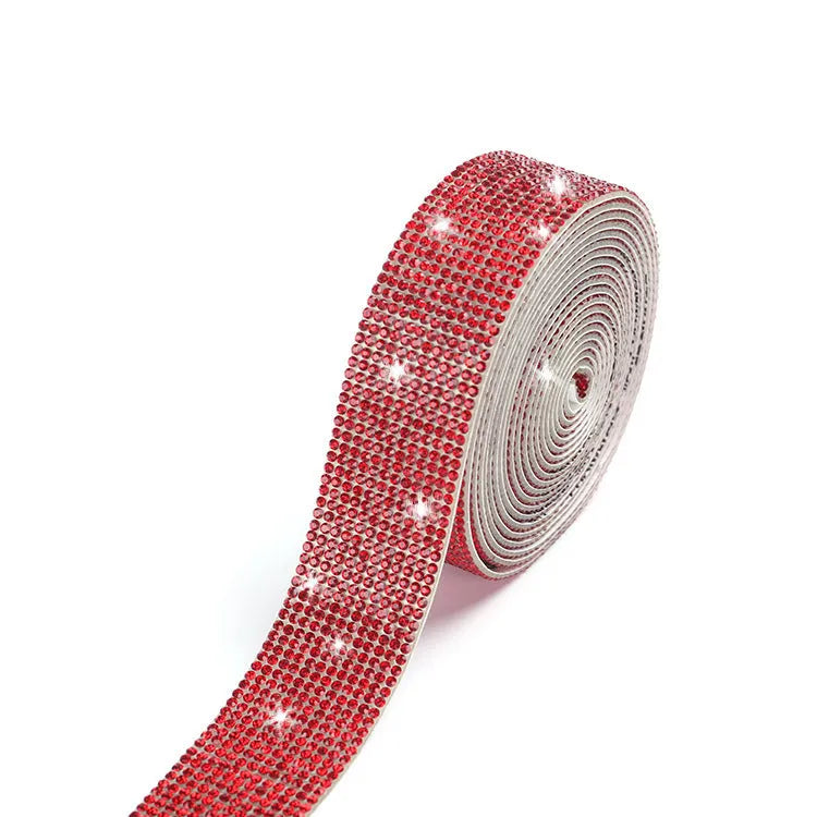 Self-adhesive strip with rows of sparkling electroplated glass rhinestones in white and iridescent colours
