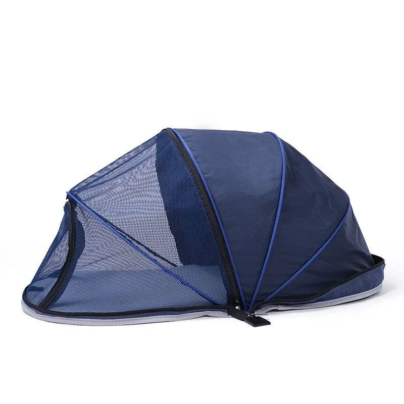 Folding cloth cat tent with half-mesh ventilation in black or blue colour options