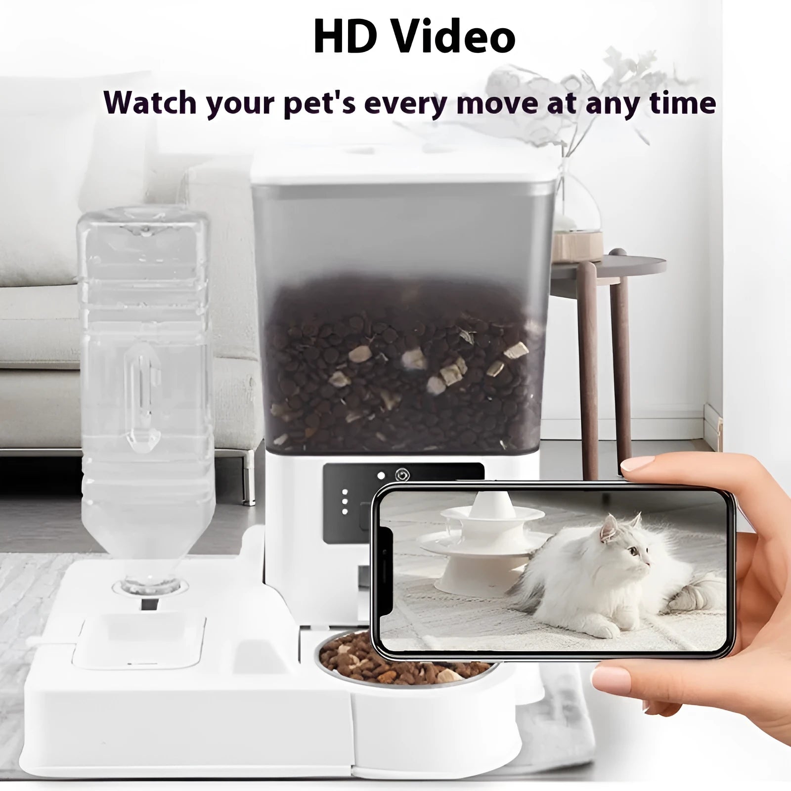 5L intelligent pet feeder with stainless steel bowl for remote timed feeding of dogs and cats