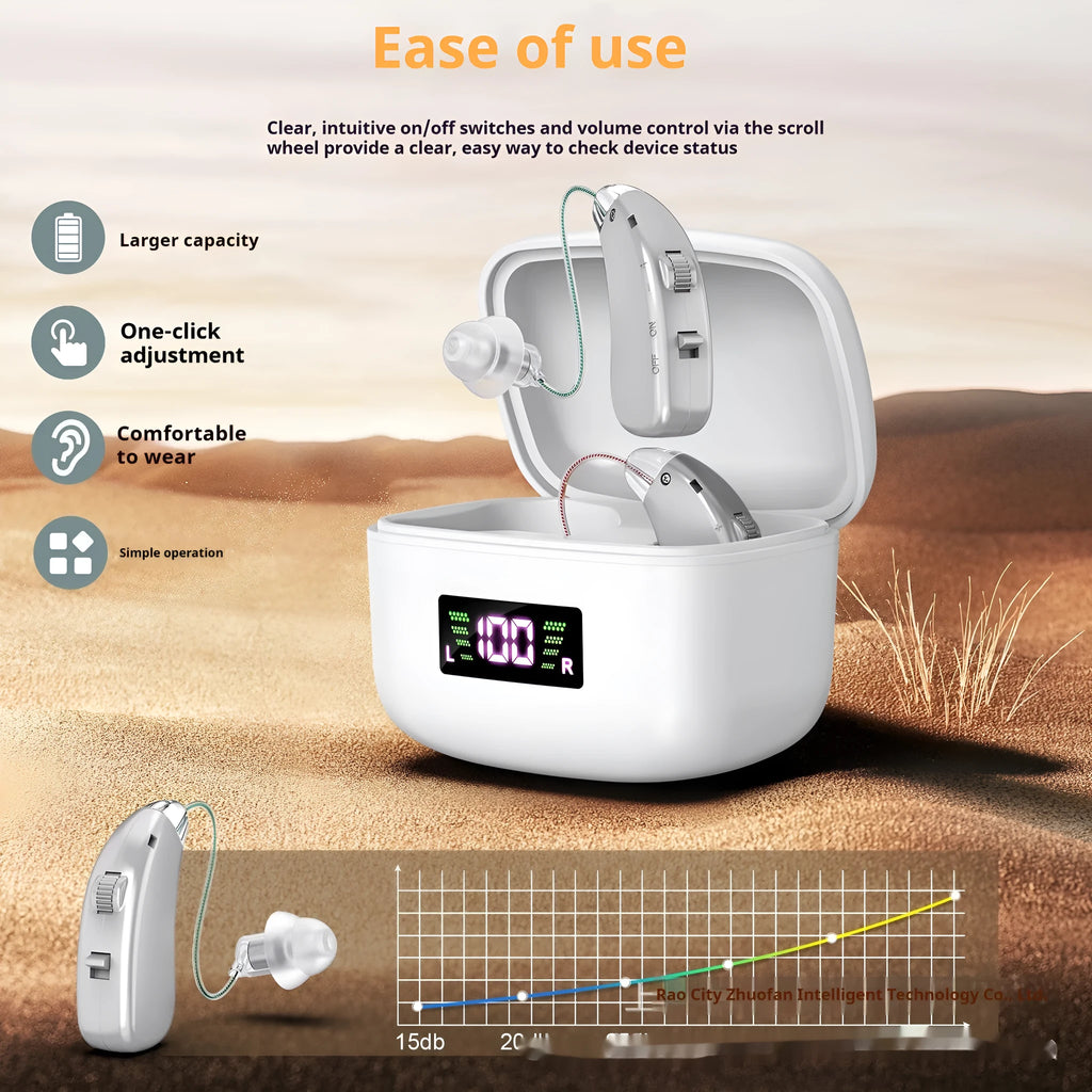 Silver USB rechargeable hearing aid for elderly with noise reduction