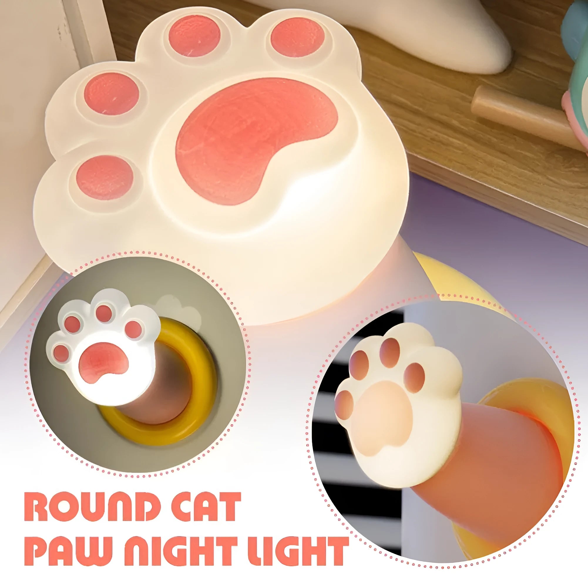 Cat paw desk lamp with outstretched claw design showing tap control and adhesive back