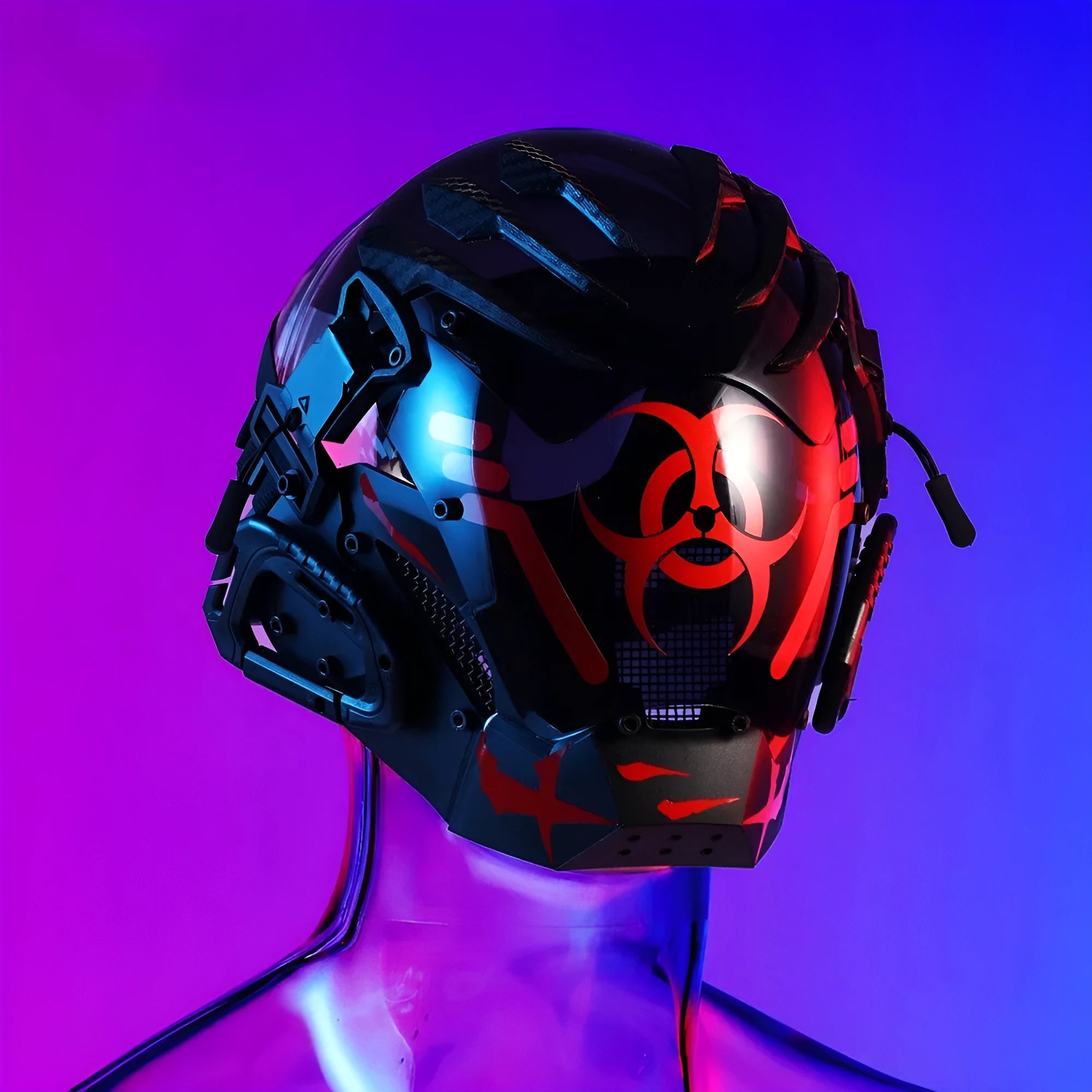 Black full face cyberpunk prop helmet mask for costume parties