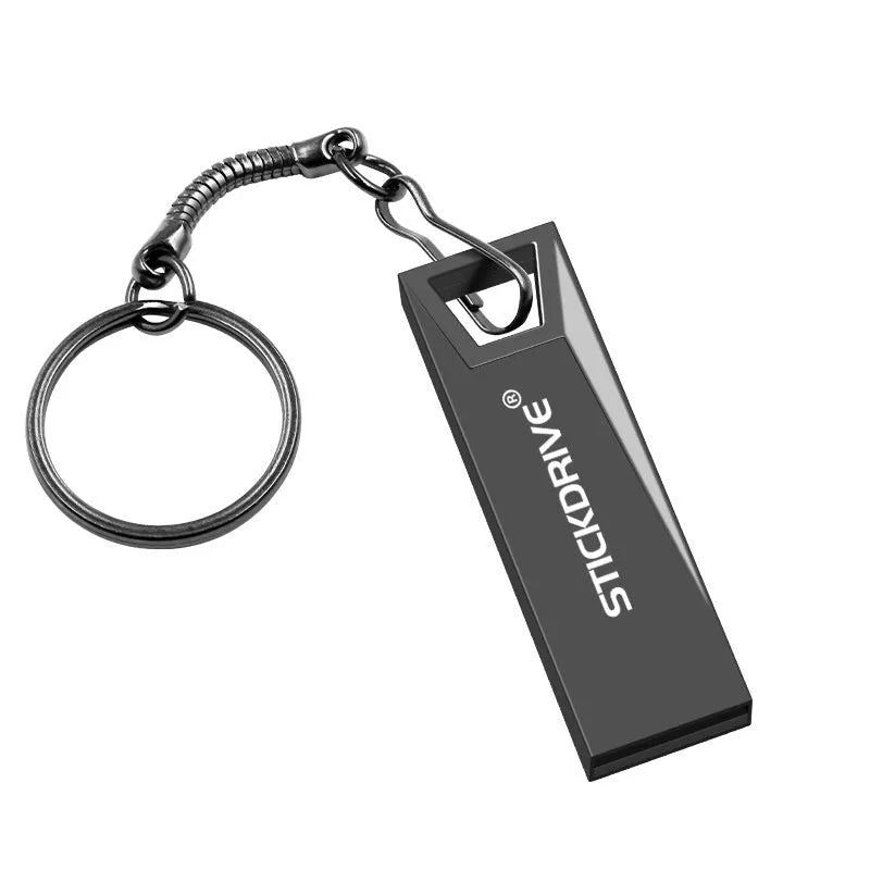 Metal car design USB flash drive with chain attachment in black and silver colour options