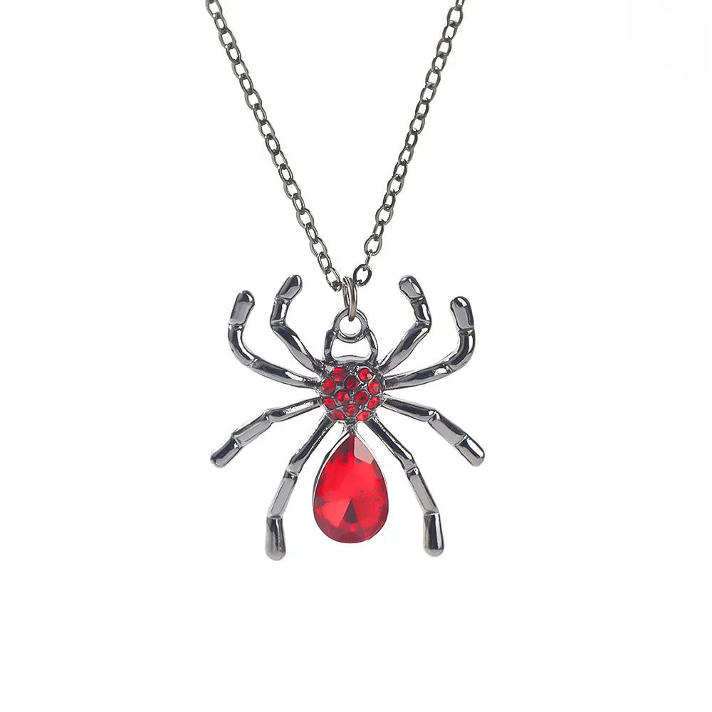 Dark Halloween spider and bat necklace with electroplated zinc alloy pendant