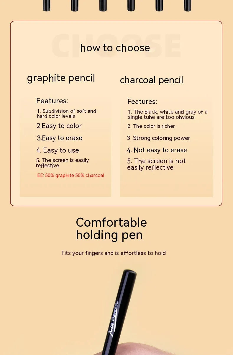 Graphite sketching pencil set with wood-free construction and six hardness grades