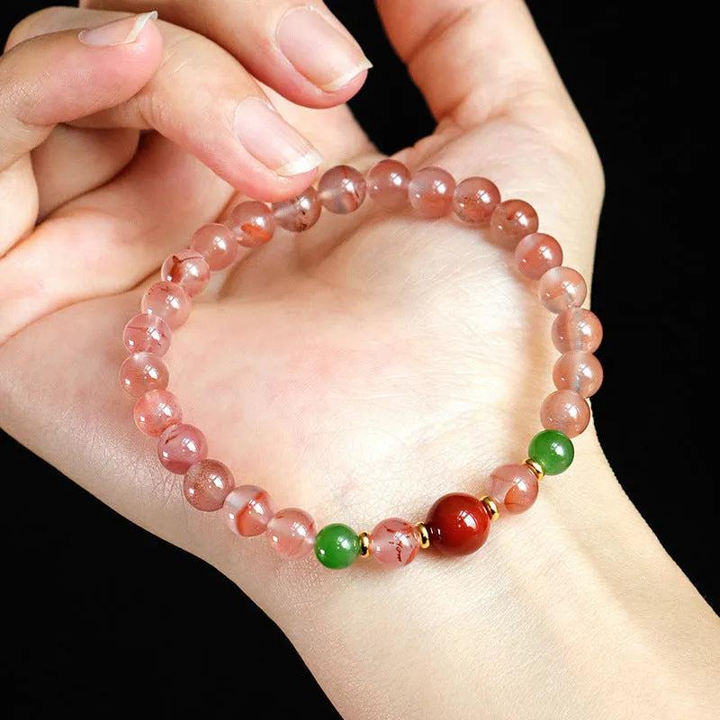 Women's ice floating south red white agate fishtail bracelet with butterfly orchid jade elements